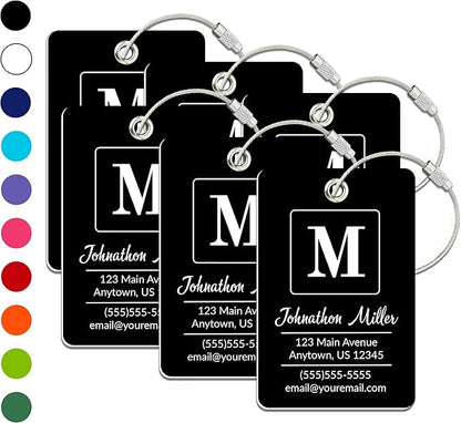 Personalized Luggage Tag | 6 Pack | Custom Luggage Tags for Suitcases | Kids Backpack Tag | 10 Color Options & Choose Font, Font Color