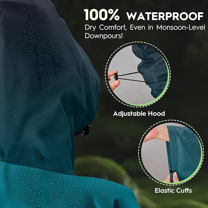 Bruvoalon 3-in-1 Rain Poncho with 1/4 Zip & Chest Pocket, Waterproof, Sunshade, Ground Mat for Adults & Youth Emergency