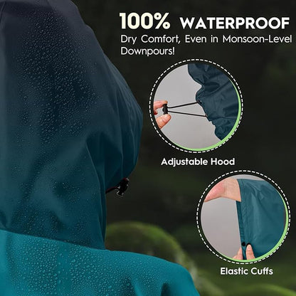 Bruvoalon 3-in-1 Rain Poncho with 1/4 Zip & Chest Pocket, Waterproof, Sunshade, Ground Mat for Adults & Youth Emergency