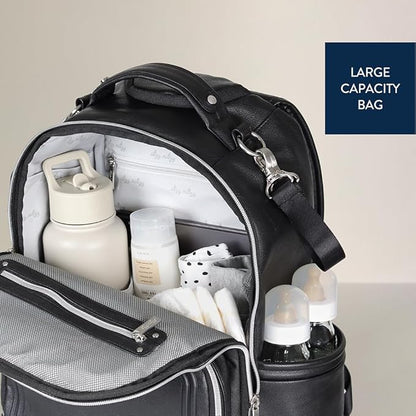Itzy Ritzy Diaper Bag Backpack – Large Capacity Boss Plus Baby Backpack Diaper Bag Featuring 19 Pockets, Changing Pad, Stroller Clips, and Comfortable Straps (Black with Silver Hardware)