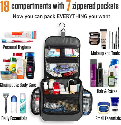 VENTURE 4TH Hanging Travel Toiletry Bag for Women & Men – Large Toiletry Organizer with 18 Compartments, Removable TSA Pouch, Travel Wash Bag for Toiletries, Makeup & Shaving Kit (Shadow Gray)