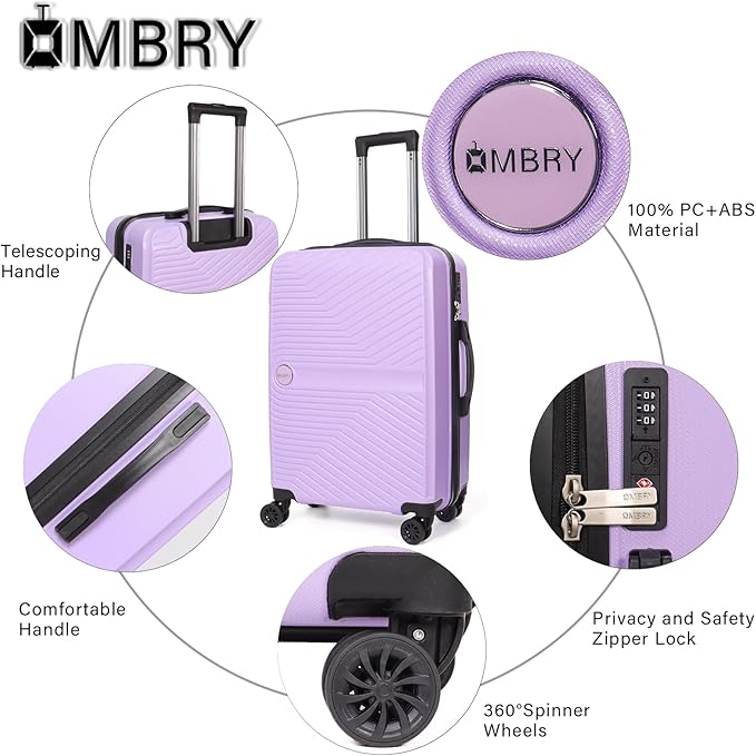 Luggage Set 3 Pieces -Suitcase Set - Carry on Luggage with Wheels - Check-in Luggage - PC + ABS Durable Suitcase Rotating Silent Wheels 3-Piece 20/24/28 Purple