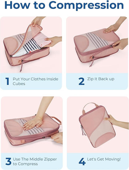 BAGSMART Compression Packing Cubes - 6 Set Travel Packing Cubes for Suitcases, Compression Suitcase Organizers with Shoe Bag