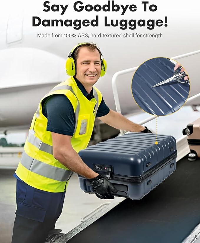 Lekesky 18 Inch Expandable Carry On Luggage Airline Approved, Hard Shell Suitcase with TSA Lock, Lightweight Spinner Wheels for Travel Weekend Trips Men Women, Blue