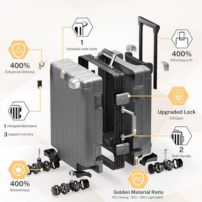 Krute Zipperless Luggage 24 Inch Aluminum Frame Suitcase with Spinner Wheels PC+ABS Hardide Checked Luggage TSA Approved