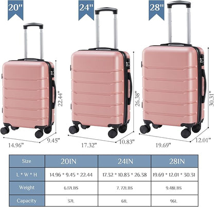 OLIXIS 25 Inch Luggage, Hardside Suitcase with Spinner Wheels, Lightweight ABS Hard Shell Checked Luggage, TSA Approved Lock, Expandable Medium Suitcase for Travel & Business–Pink