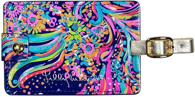 Lilly Pulitzer Leatherette Luggage Tag with Secure Strap, Colorful Suitcase Identifier for Travel