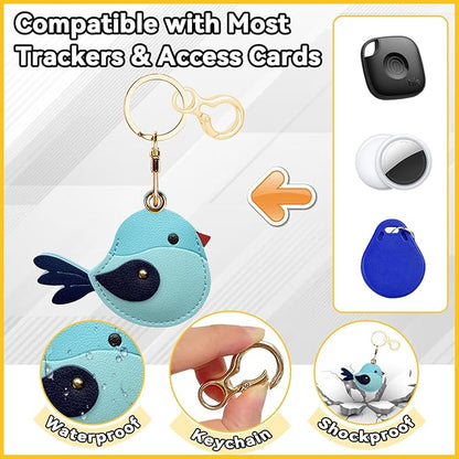 Leather Keychain for Airtag, Cute Protective Keychain Holder Compatible with Apple Air Tag,GPS Item Tracker Case Cover for Keys,Bags,Pets,Luggage(Bird)
