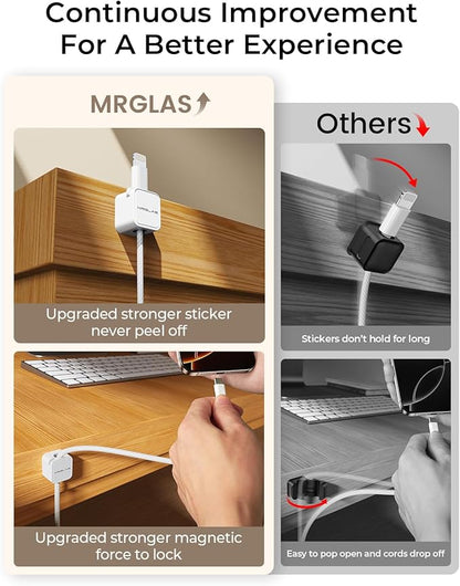 MRGLAS 20-Pack Magnetic Cable Management Cord Organizer,[1s Lock] Cable Holder Clips -Desk Cable Clips [Cable Smooth Adjustable], Adhesive Wire Organizer Keeper for Nightstand Desktop Wall Car Office