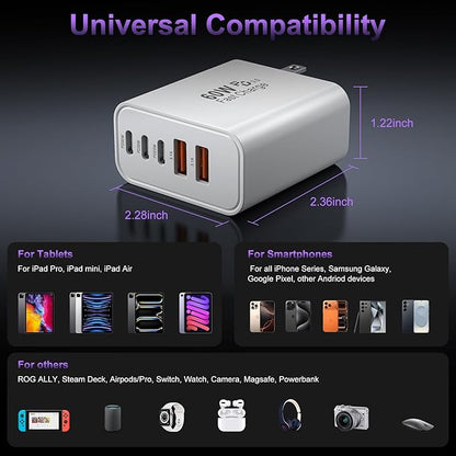 USB C Fast Charger Block, 60W USBC Wall Charger Plug, 2Pack 5-Port Type C Phone Charging Cubes Power Adapter Multiport Brick for iPhone 17/16/15/14/13/12/11/Pro Max/Plus/Air, iPad mini/Pro,Galaxy S25