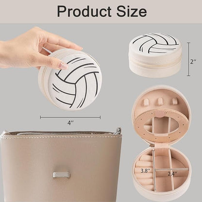 12-Pack Volleyball Mini Travel Jewelry Case With Mirror Round Volleyball Stuff Portable Jewelry Organizer Storage Case for Christmas Sports Team Club Lovers Birthday Goodie Favors Gifts (Mirror)