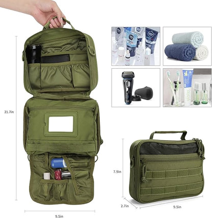 Tactical Toiletry Bag for Men, Travel Hanging Toiletry Bags, Toiletries Organizer Dopp Kit, Travel Cosmetic Bag,Shaving Hygiene Bag, Bathroom Essentials Men's Toiletry Bag for Camping - Army Green