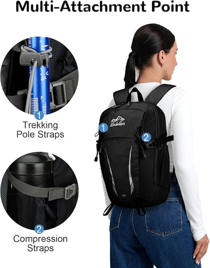 15L Small Padded Hiking Backpack with Chest Strap for Men, Lightweight Waterproof Daypack for Travel, Black