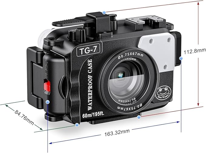 Sea frogs Camera Housing Compatible with Olympus TG7, with Red Filter and Signal Lamp, Waterproof IPX8 Rated, 60m/197ft Depth Protection Underwater Camera Case, White