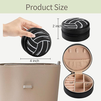 12 Pack Black Volleyball Mini Travel Jewelry Case Portable Round Volleyball Stuff Jewelry Organizer Storage Case for Christmas Sports Team Club Birthday Goodie Favors Gifts