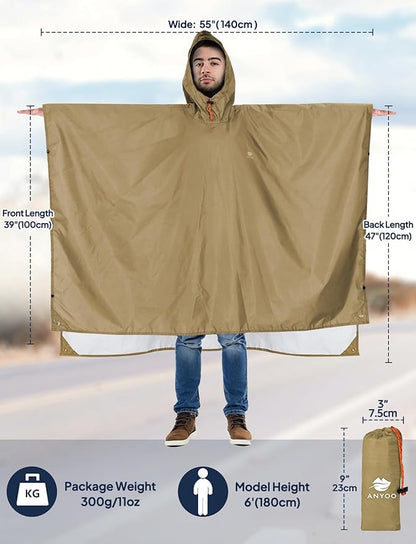 ANYOO Hooded Rain Poncho for Adults Waterproof Lightweight Rain Coat for Men Women Reusable Rain Jacket for Emergency Outdoor