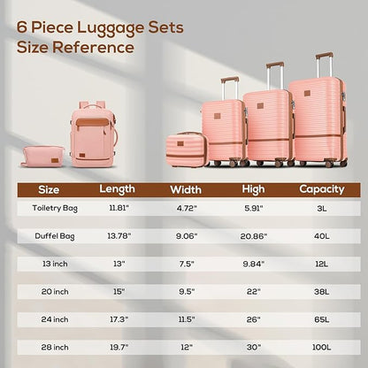 Joyway Expandable Carry on Luggage Sets Airline Approved, Lightweight Hard Shell 20 Inch Carry-on Suitcase with Spinner Wheels, Pink Brown