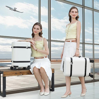 20-inch Carry-On Luggage, Airline Approved, with Spinner Wheels, 100% PC Hardshell Carry-On Luggage with TSA Lock, 22x14x9 20 inches, Smooth Rolling Wheels for Lightweight Travel - White