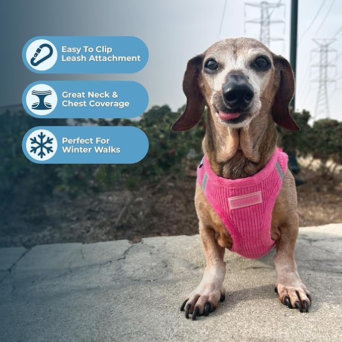 Best Pet Supplies - All Weather Mesh/Plush, Reflective, No Pull Harness for Small, Medium Dogs, Cats - Secure with Hook & Loop Fastener, Buckle, Double D-Rings - Fuchsia Corduroy, S