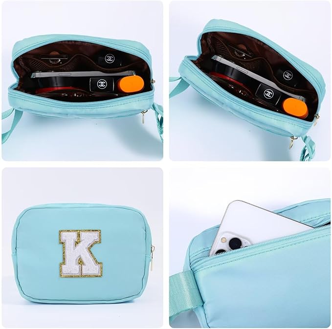 YOOLIFE Girls' Initial Fanny Pack Belt Bag Purse, Blue, 8.1 x 2 x 5.5 inches