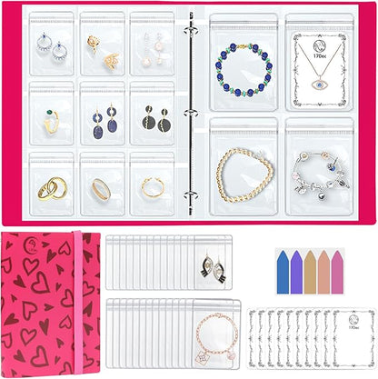 Large Transparent Jewelry Storage Book with 300 Pockets and 50 Jewelry Pouches,Travel Jewelry Organizer and Storage,Jewelry Binder Organizer for Earring,Bracelet,Necklace
