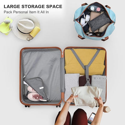 Kono Suitcase Set 3 Piece Luggage Set Expandable(only 28") Lightweight PC+ABS Carry On Hardside Luggage with TSA Lock Spinner Wheels (Apricot Blue, 6 piece set)