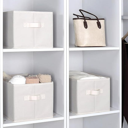 WUIKE Storage Baskets for Shelves, Fabric Storage Bins with Handles, Foldable Shelf Basket for Closet Organizers and Storage, Closet Storage Bins for Organizing, Beige, Large, 3-Pack