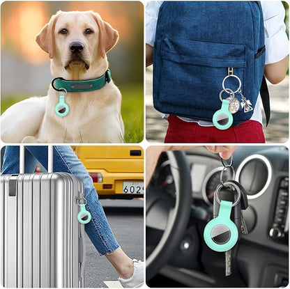 Waterproof for AirTag Holder Case Keychain for Air Tag Key Ring [PC+Silicone] Compatible with Air Tagholder, Chain for GPS Item Finders Accessories, for Pets, Kids, Luggages, Black