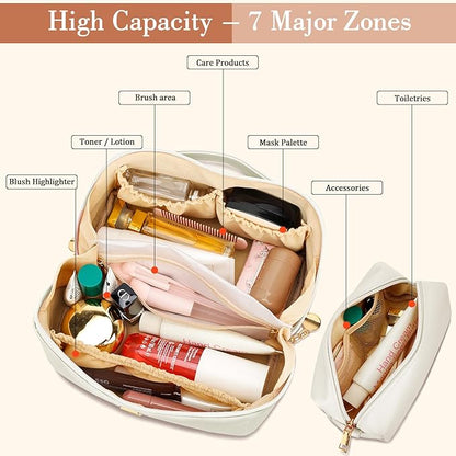 Birthday Gifts for Women Teen Girl, Personalized Initial Makeup Organizer Bag Set, Open Flat Travel Cosmetic Bag With Clear Divider and Handle(Beige,W)