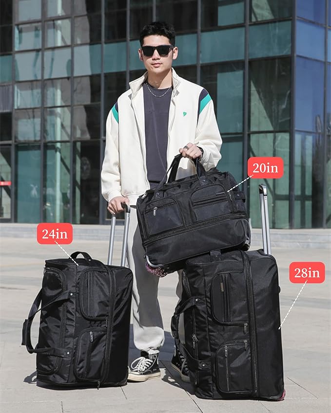 Expandable Rolling Duffle Bag with Wheels, 20" Foldable Carry On Luggage Suitcases, Water-Resistant Travel Duffle Bag Carry On Suitcase Weekend Bag for Women Men