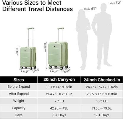 MILADA Expandable Carry On Luggage with Spinner Wheels PC Hard Shell Suitcases 20 Inch Top Opening Travel Suitcase with Wheels TSA Approved Luggage Trunk Rolling Carry-On, Bamboo Green