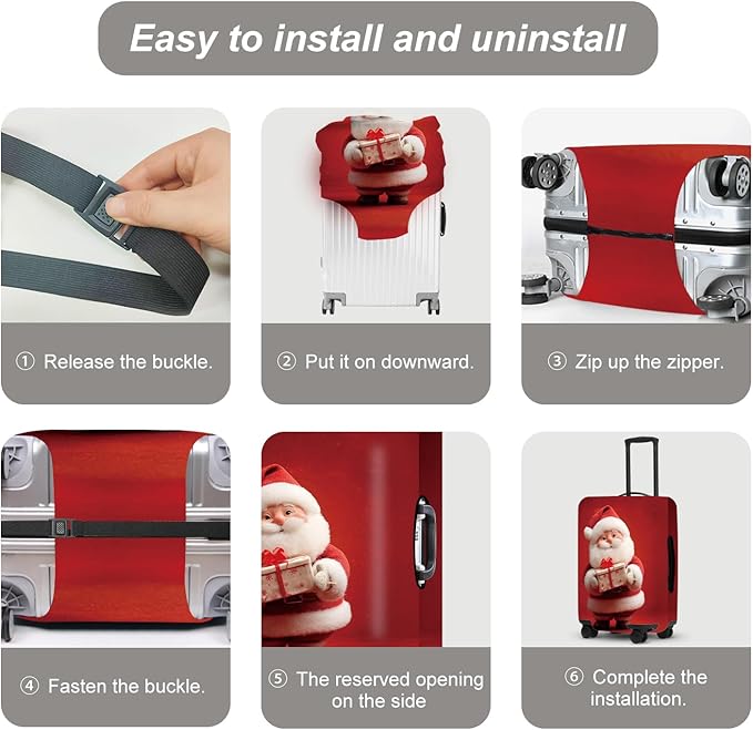 Doll Style Christmas Luggage Cover - 3D Santa Holding Present on Red Background, Unique Suitcase Protector for 24 26 Inch Bag