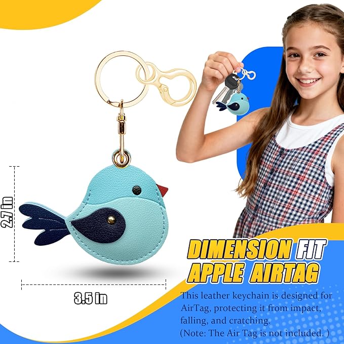 Leather Keychain for Airtag, Cute Protective Keychain Holder Compatible with Apple Air Tag,GPS Item Tracker Case Cover for Keys,Bags,Pets,Luggage(Bird)