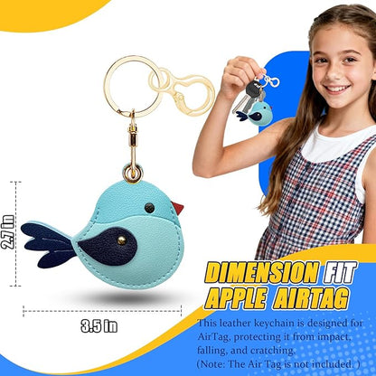 Leather Keychain for Airtag, Cute Protective Keychain Holder Compatible with Apple Air Tag,GPS Item Tracker Case Cover for Keys,Bags,Pets,Luggage(Bird)