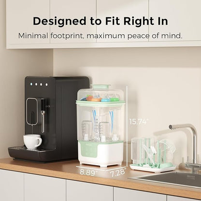 Momcozy Bottle Sterilizer and Dryer, Modular Nesting Space Saving Design, 6 Bottles Capacity, 4 in 1 Compact Sterilizer for Baby Bottles, Breast Pump Parts & Newborn Essentials, Drying Rack Included