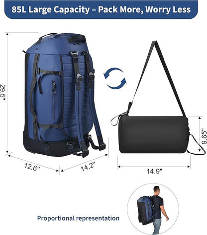 86L Foldable Rolling Duffel Backpack with Wheels - Extra Large Waterproof Travel Bag with Shoe Compartment, Heavy Duty Convertible Luggage for Outdoor, Sports, Airplane Trips