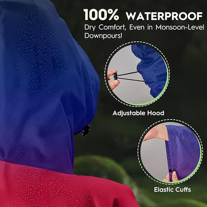 Bruvoalon 3-in-1 Rain Poncho with 1/4 Zip & Chest Pocket, Waterproof, Sunshade, Ground Mat for Adults & Youth Emergency