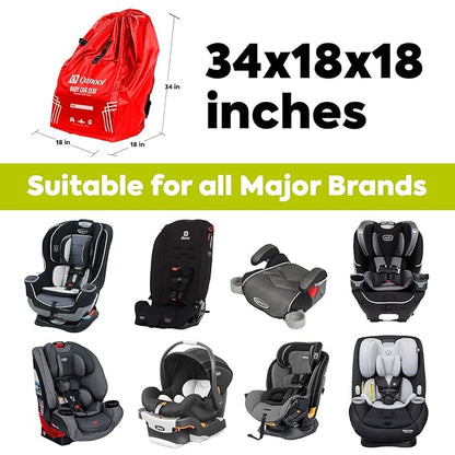 Infant Car Seat Travel Bag for Airplane - Durable Gate Check Bag for Car Seats that fits easily on Convertible Car Seats, Infant Carriers & Booster Seats (Backpack, Red)