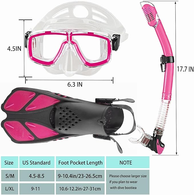 Snorkeling Gear for Adults with Fins Scuba Diving Gear Adult Professional Travel Snorkel Sets with Flippers,Anti-Fog Anti-Leak Diving Mask