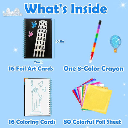 FUNNYB&G Foil Art Craft for Kids - Christmas Crafts Gift Party Favors Stocking Stuffers for Kids Fun Art Supplies Creative Birthday Gift Travel Toys for Girls Boys 4 5 6 7 8 9 Years Old(Buildings)