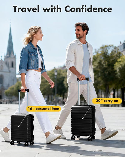 Lekesky Carry On Luggage 22x14x9 Airline Approved, 20 Inch Hard Shell Suitcase with TSA Lock, Lightweight Spinner Wheels Durable ABS Carry-On for Travel Weekend Trips Men Women, Black