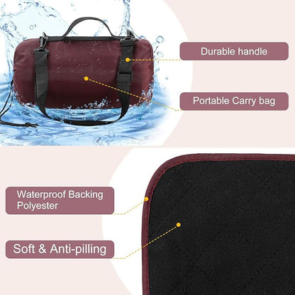 Tranqun 2 Pcs Large Waterproof Outdoor Blanket 78 x 55'' Windproof Blanket Quilted Waterproof Fleece Sandproof Foldable Warm Stadium Blankets for Camping Picnic Sporting Event Cold Weather(Dark Red)
