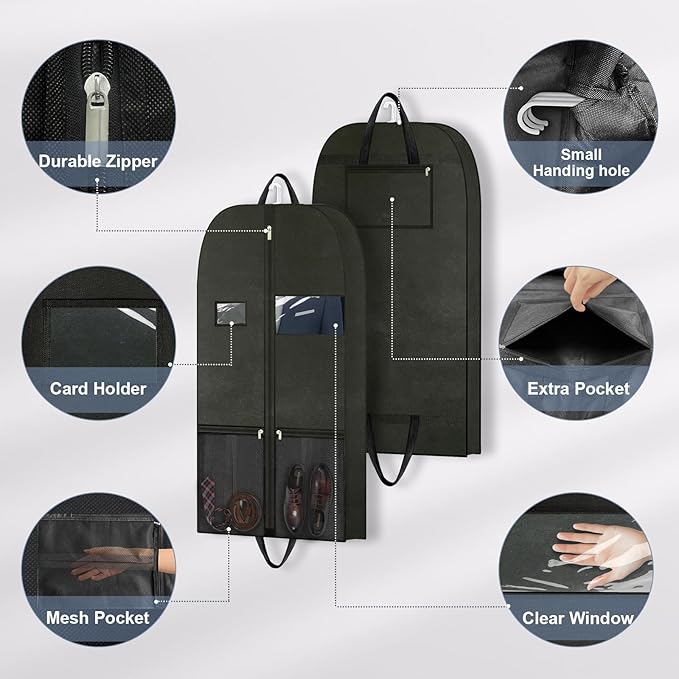 Heavy Duty Clothing Storage Large Garment Bags for Hanging Clothes, Breathable Travel Garment Bags with Zippered Closure for Suits, Dresses and Travel