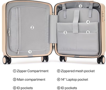 Hanke 16 Inch Underseat Carry On Luggage, Airline-Approved Hard Shell Small Suitcase with Spinner Wheels, Lightweight Tsa Lock Travel Luggage for Short Trips(Cuba Sand)