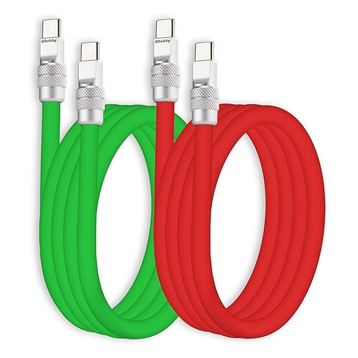 chubbycable Couple Chubby 2-Pack 240W USB C Cable Extra Thick Silicone Fast Charging Cable Compatible with iPhone 17-15 Series iPad Galaxy Series, Green+Red, Type-C to Type-C, 4.9FT