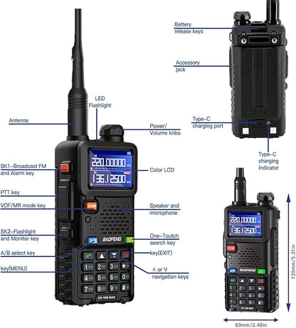 BAOFENG UV-10R MAX Ham Radio Handheld 10W Long Range Tactical NOAA Weather Rechargeable Radios Walkie Talkies with 2500mAh Battery,Type-C Charging for Adults,Survival Gear,Men Birthday Gifts,2 Pack