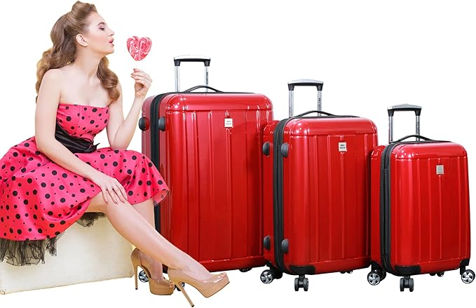 World Traveler Contour 20-Inch Carry-On Polycarbonate Hardside Expandable Spinner Luggage with TSA Lock - Red