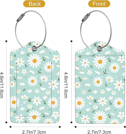 2Pack Luggage Tags for Suitcases, Cute Unique Pu Leather Cruise Luggage Tag with Privacy Cover ID Label Address Card and Metal Ring Suitable for Women Men Kids Travel Bag Little White Daisies