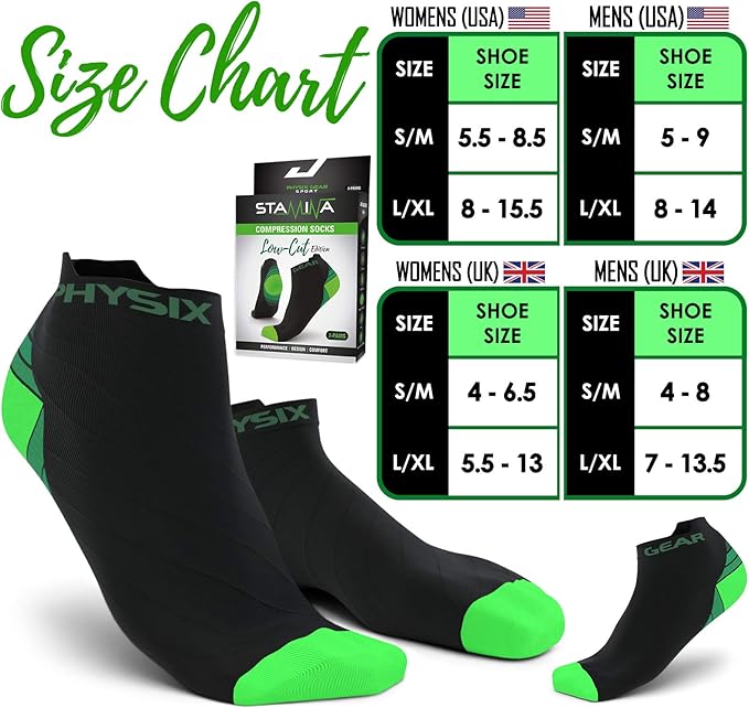 Physix Gear Short Compression Socks for Men & Women - Best Low Compression Socks Women & Men Ankle Socks with Arch Support