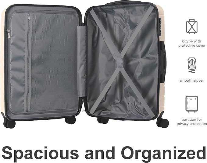3-Piece Luggage Sets (20", 24", 28"), Suitcase with Wheels, Hardside Suitcase With Four Spinner Wheels and Scratch-Resistant Surface (ABS Hardshell, Beige)